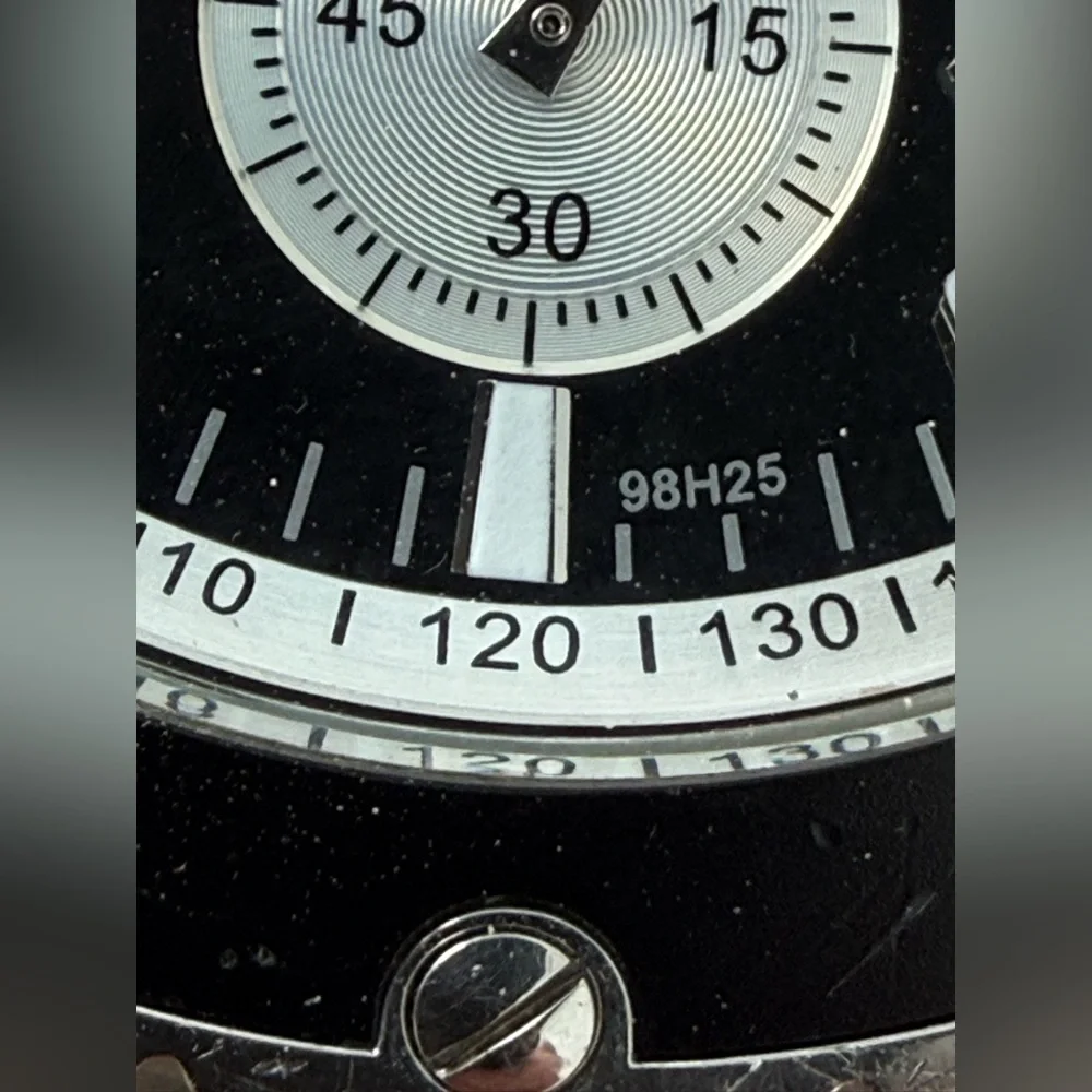 Bulova Marine Star Chronograph Watch Black Silver Dial Stainless Bracelet Date